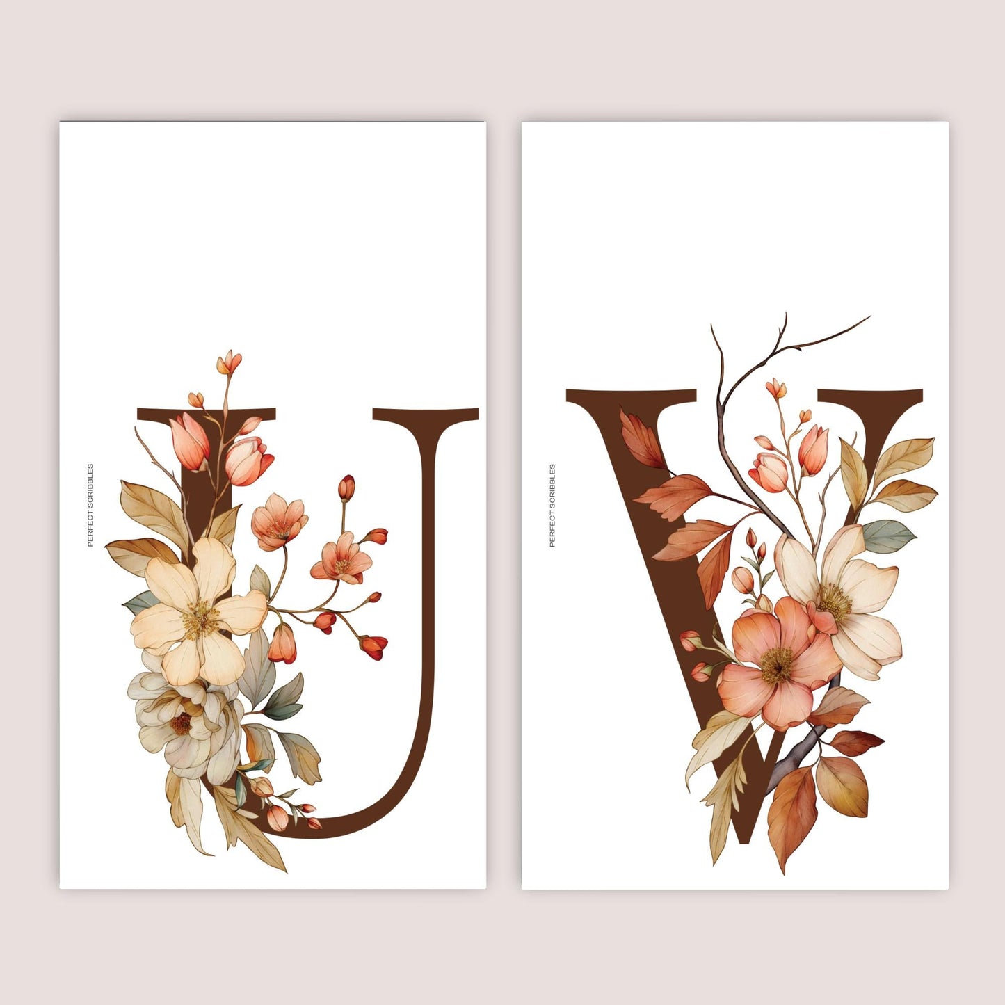 Tablero de letras florales PERSONAL | Letras de la O a la Z | Vitela