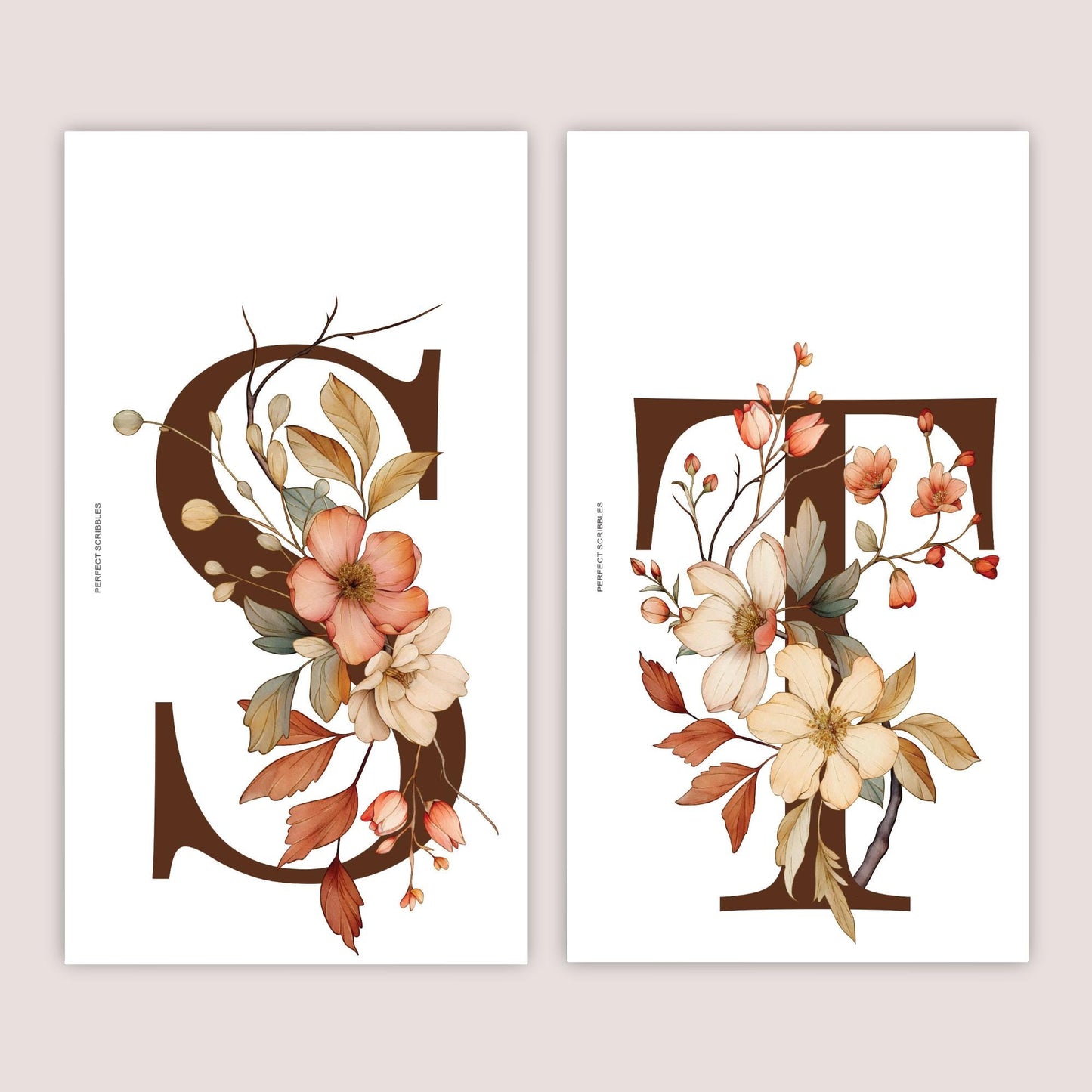 Tablero de letras florales PERSONAL | Letras de la O a la Z | Vitela