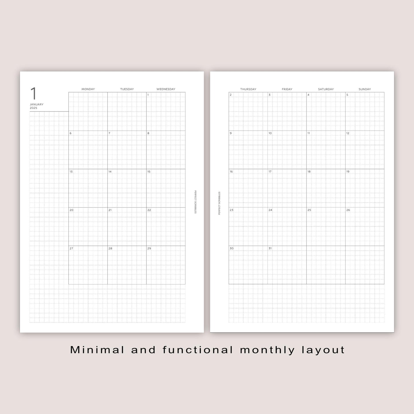 2025 Monthly DATED inserts | PRINTED | Minimal design | A5, Personal, Personal wide, FCC, A6, Pocket Plus, Pocket | Paper option