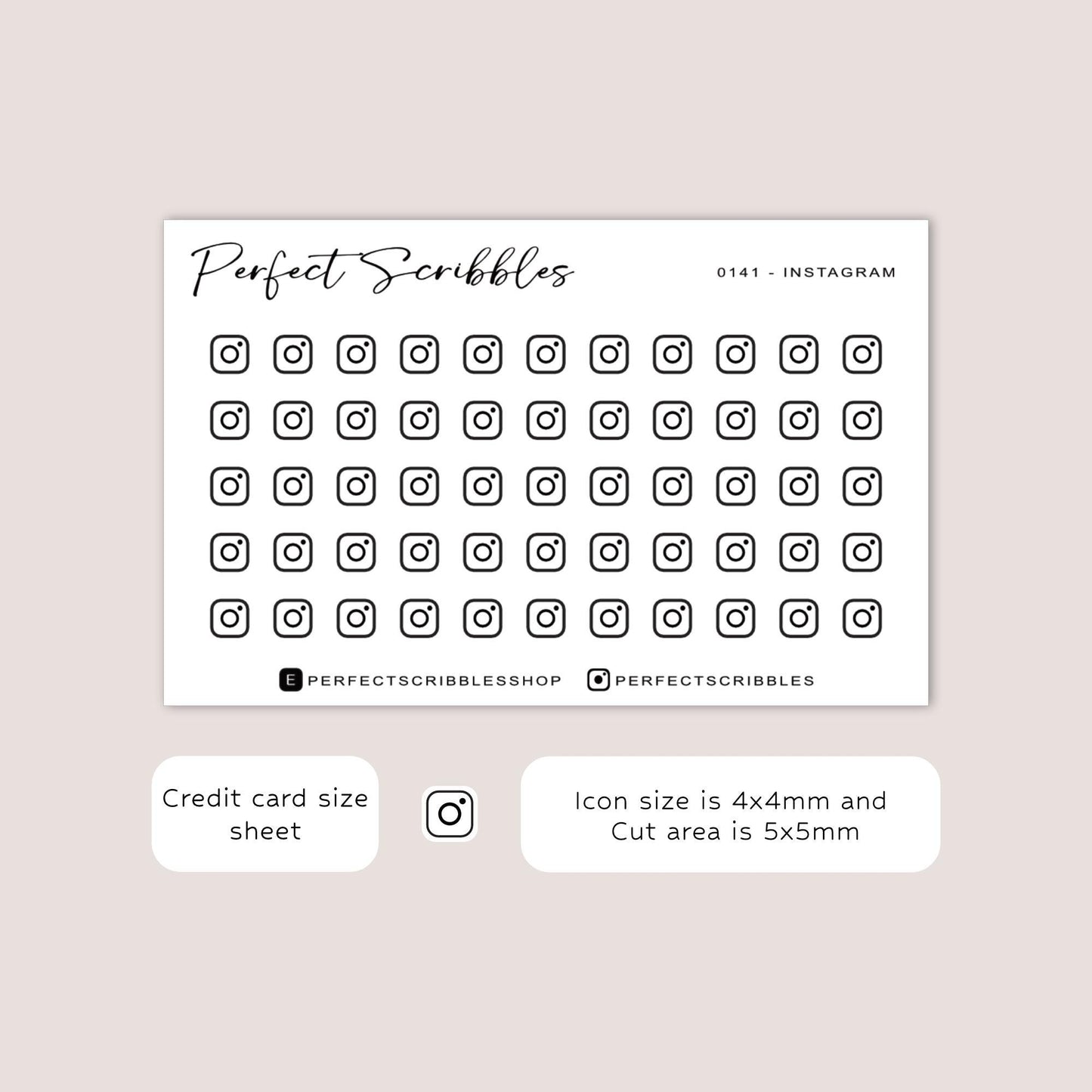 INSTAGRAM tiny icon planner stickers | Minimal | Credit card size sheet