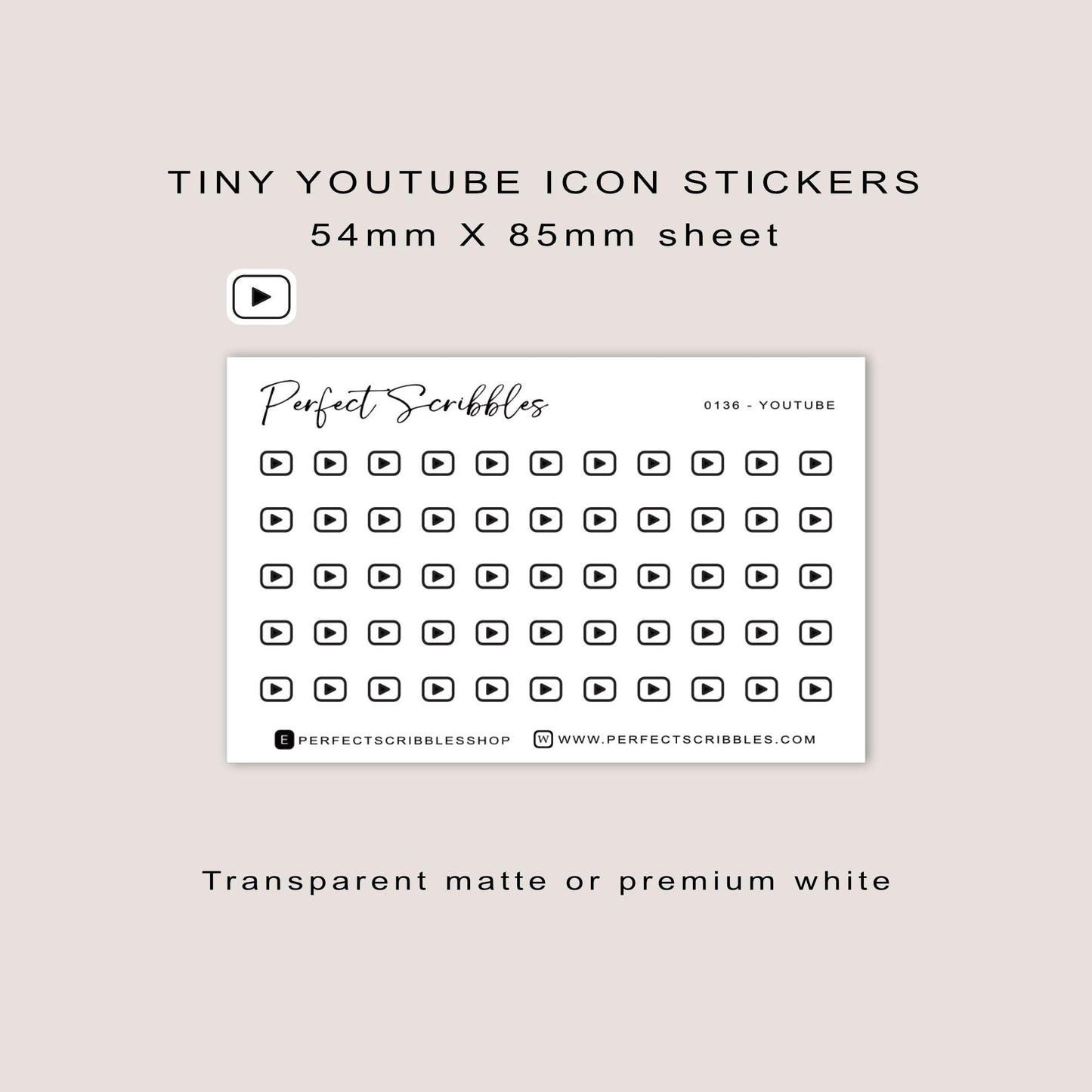 YOUTUBE tiny icon planner stickers | Minimal | Credit card size sheet