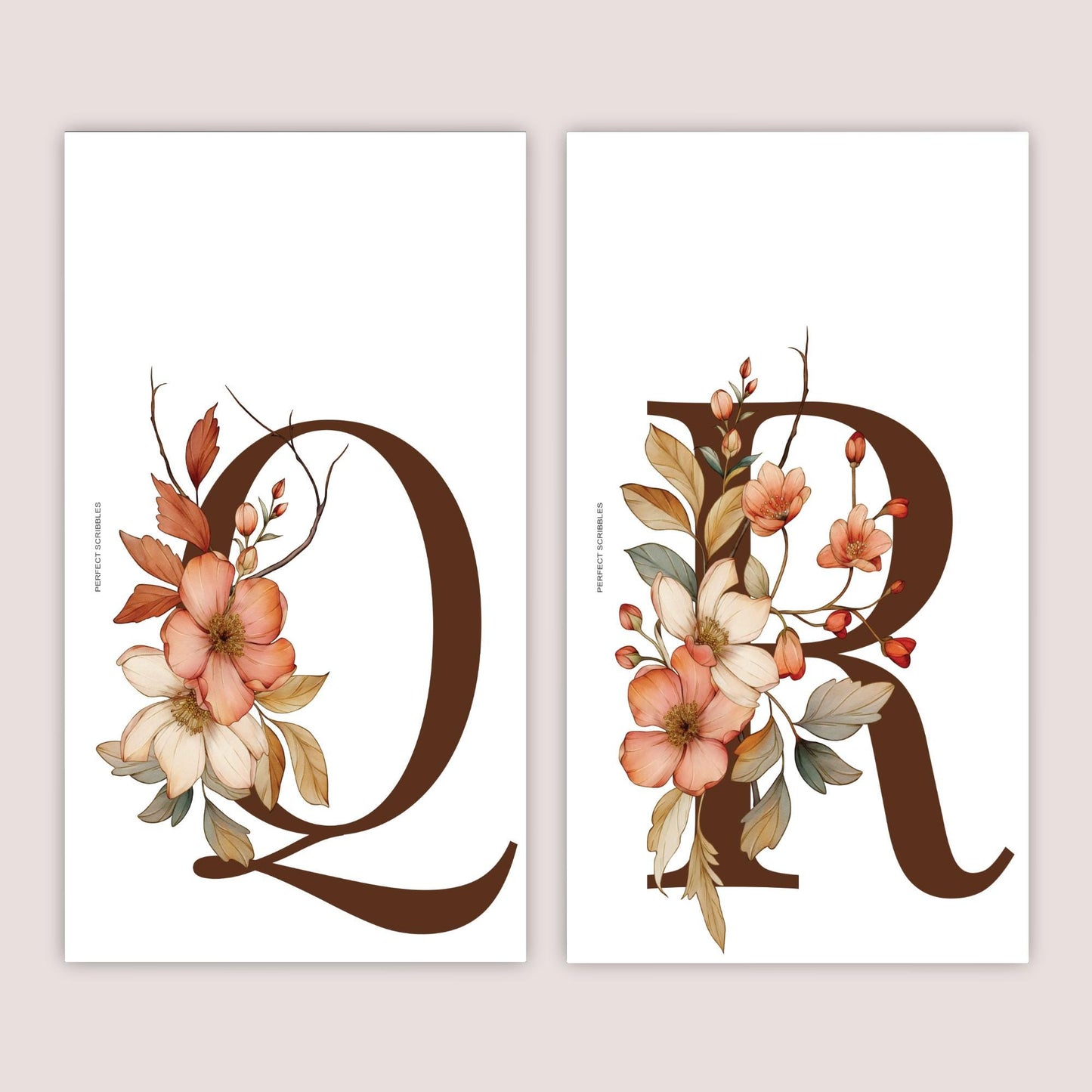 Tablero de letras florales PERSONAL | Letras de la O a la Z | Vitela