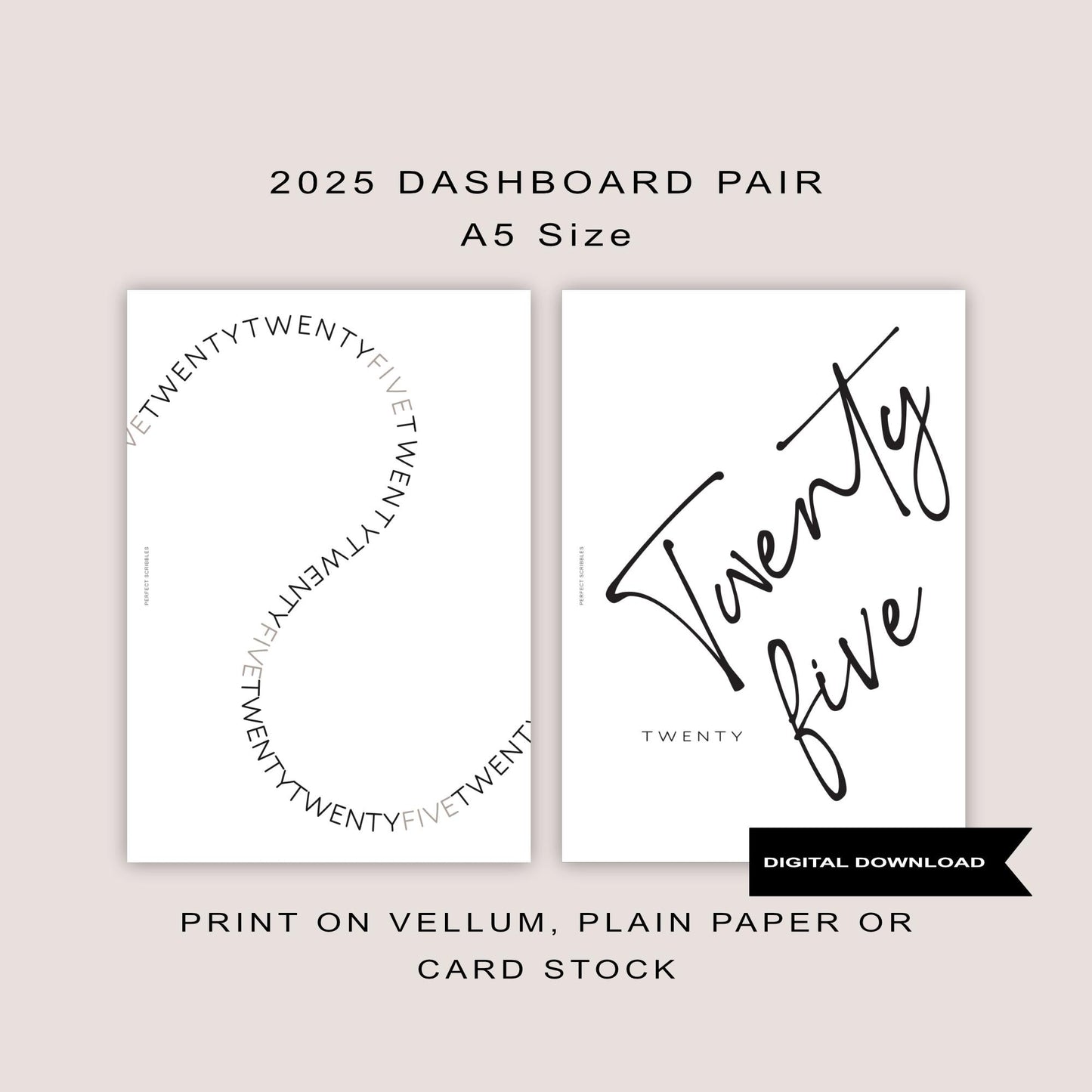 A5 2025 Dashboard Pair | Digital printable | Tip in for Stalogy, Common planner, Papertess | Ring planner insert