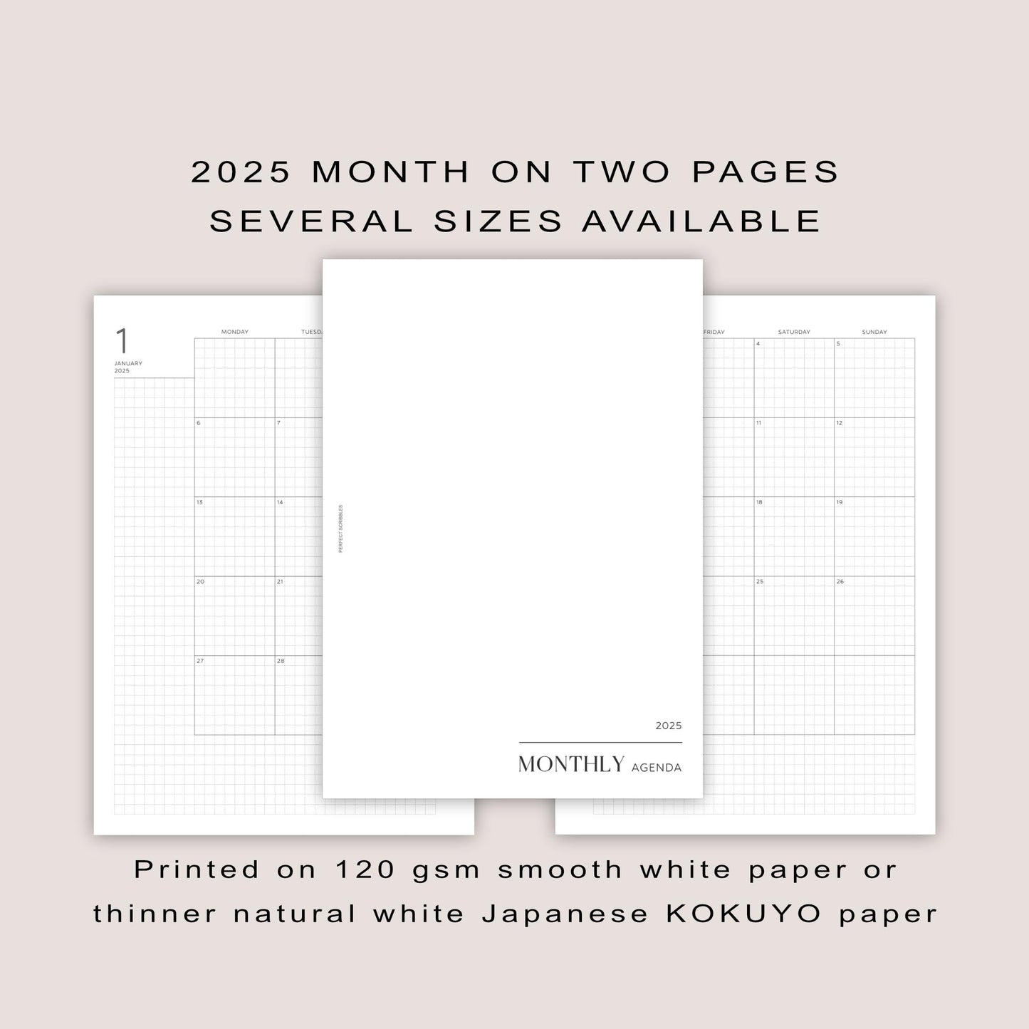 2025 Monthly DATED inserts | PRINTED | Minimal design | A5, Personal, Personal wide, FCC, A6, Pocket Plus, Pocket | Paper option