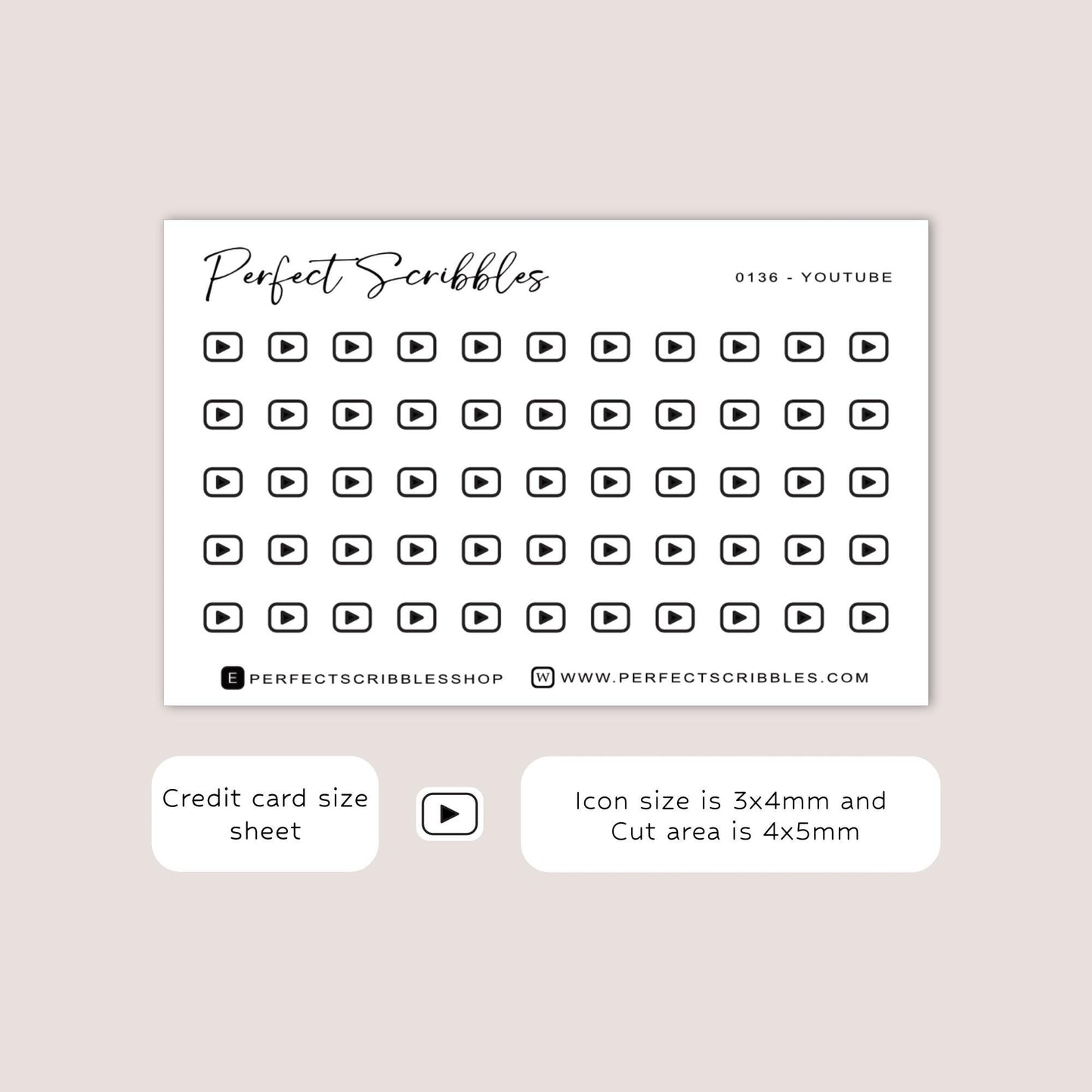 YOUTUBE tiny icon planner stickers | Minimal | Credit card size sheet