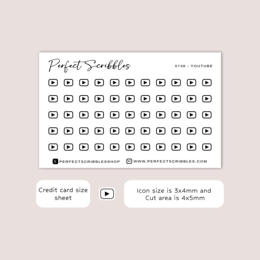 YOUTUBE tiny icon planner stickers | Minimal | Credit card size sheet
