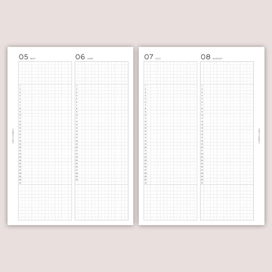 Perpetual Yearly inserts | PRINTED | Minimal design | A5, Personal, Personal wide, FCC, A6, Pocket Plus, Pocket | Paper option