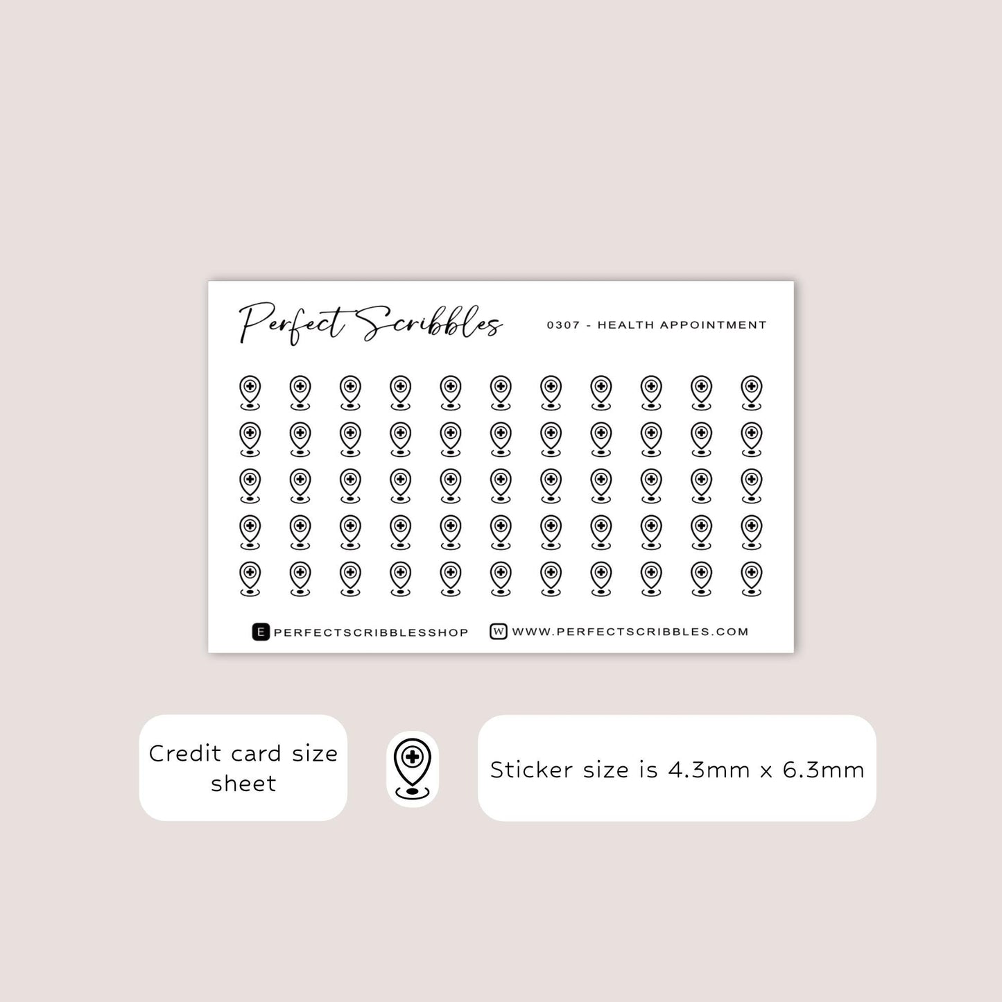 Pegatinas para agenda con íconos pequeños de Cita Médica | Minimalista | Hoja tamaño tarjeta de crédito