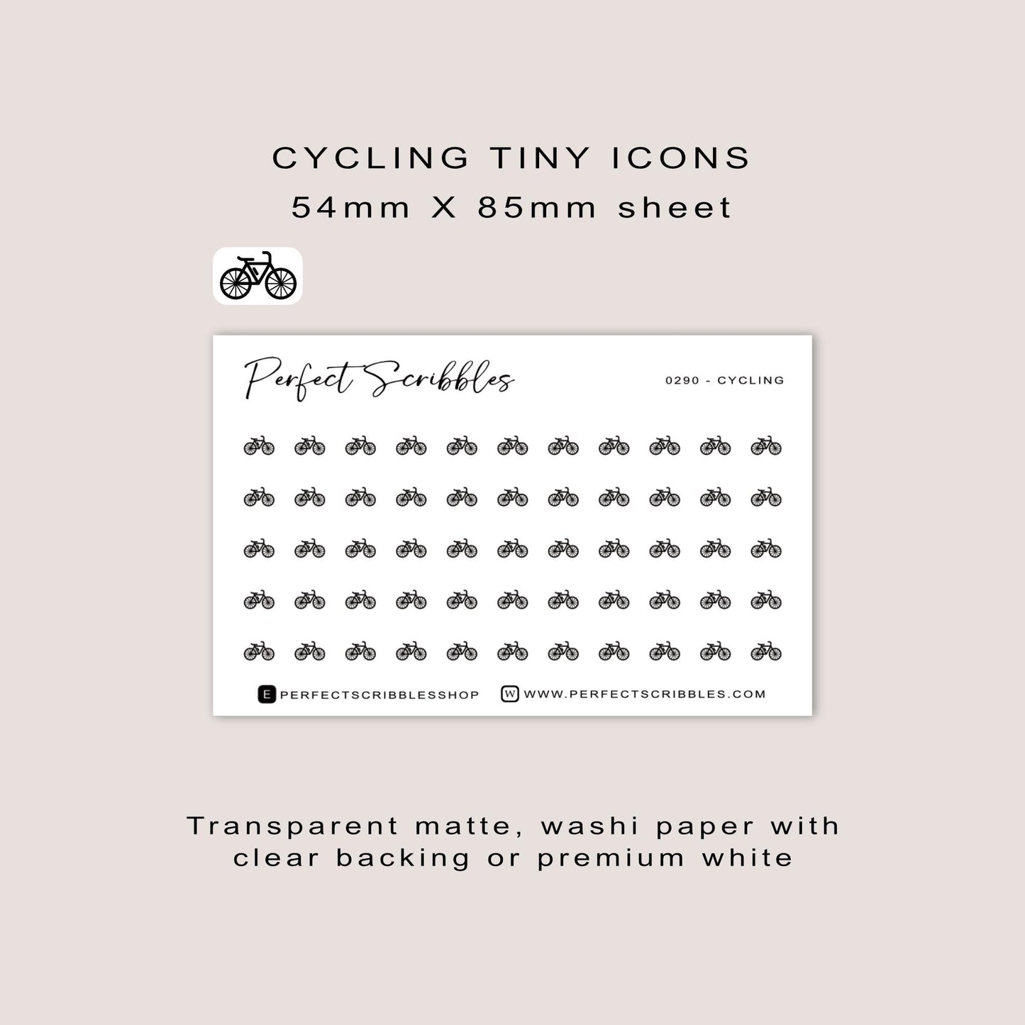 CYCLING tiny icon stickers | Minimal | Credit card size sheet | Transparent matte | Washi