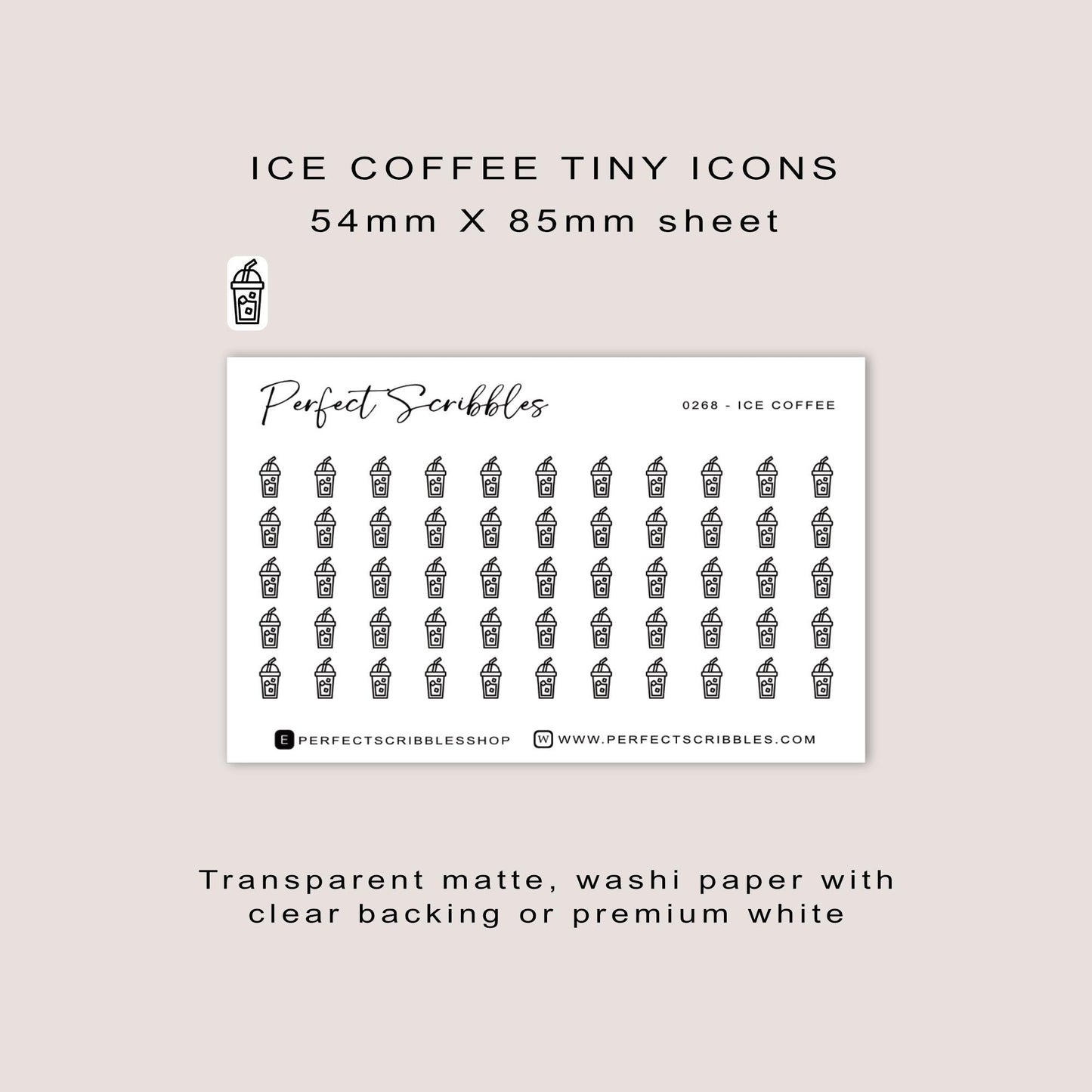 ICE COFFEE tiny icon planner stickers | Minimal | Credit card size sheet
