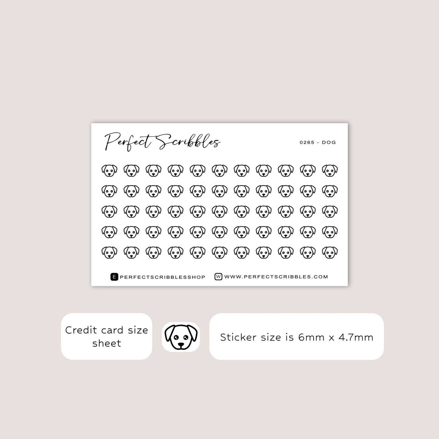 DOG tiny icon stickers | Minimal | Credit card size sheet | Transparent matte | Washi