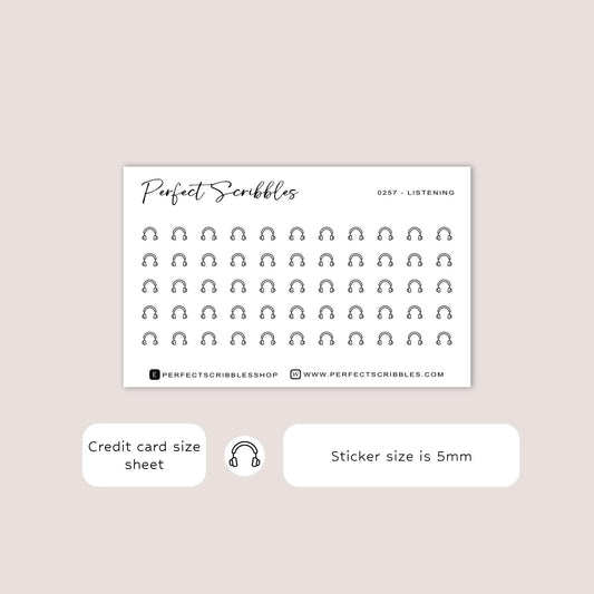 LISTENING tiny icon planner stickers | Minimal | Credit card size sheet