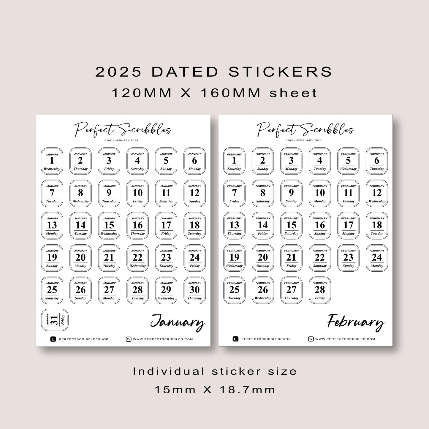 2025 Dated Journaling stickers | Minimal Design