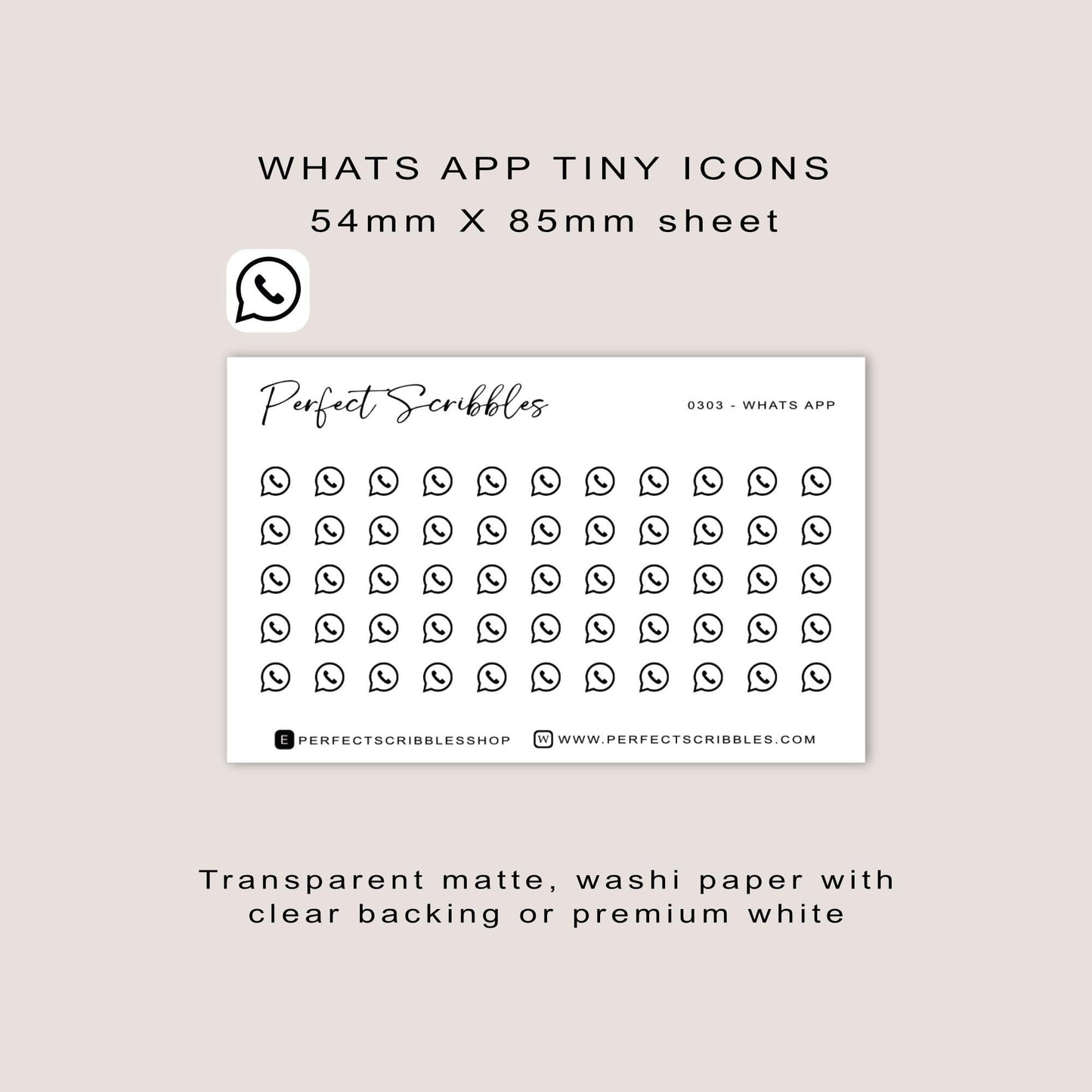 WHATS APP tiny icon planner stickers | Minimal | Credit card size sheet | Transparent matte | Washi