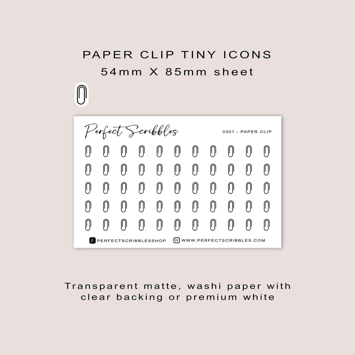 PAPER CLIP tiny icon stickers | Minimal | Credit card size sheet