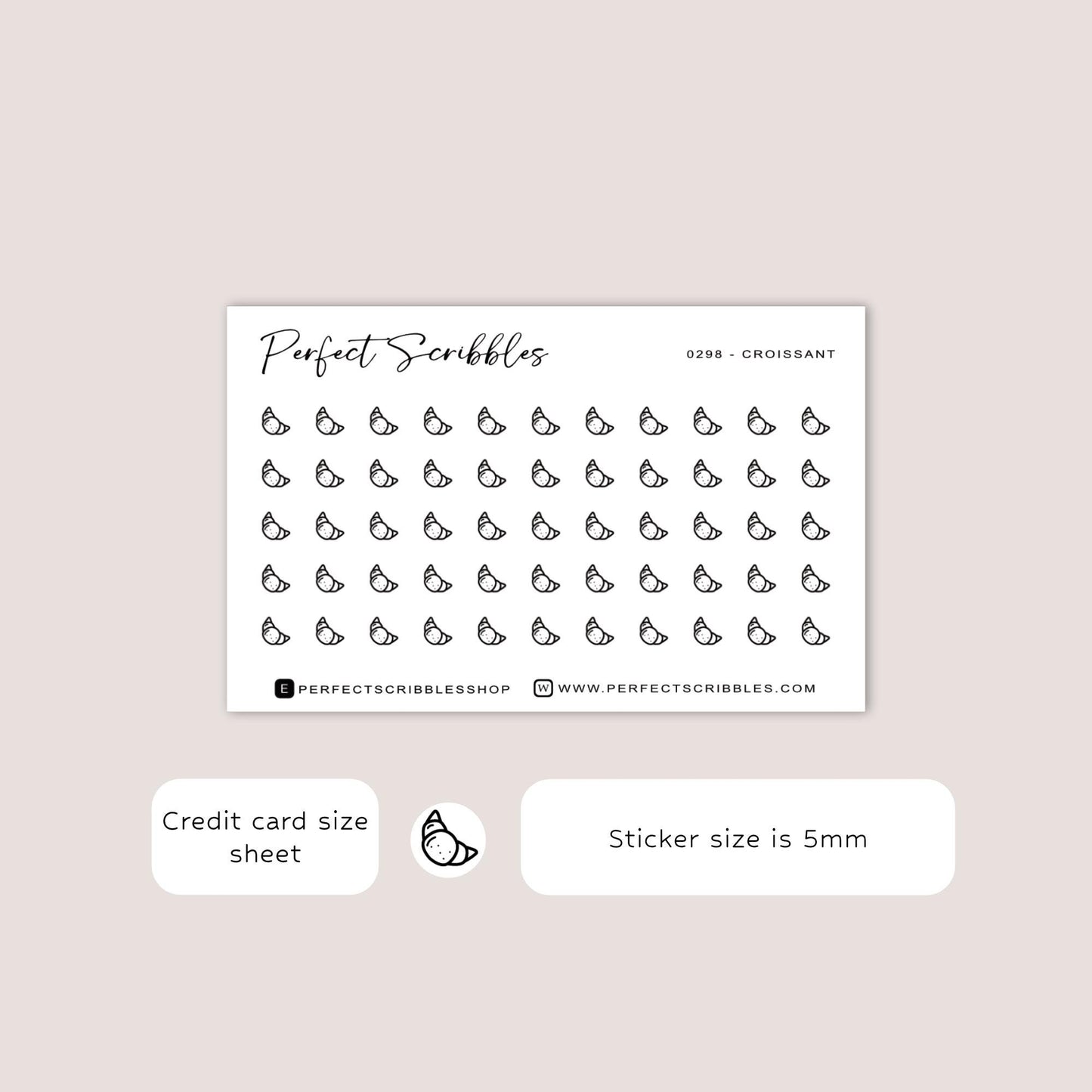 CROISSANT tiny icon planner stickers | Minimal | Credit card size sheet