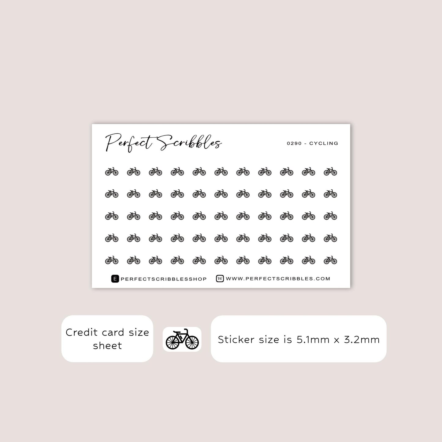 CYCLING tiny icon stickers | Minimal | Credit card size sheet | Transparent matte | Washi