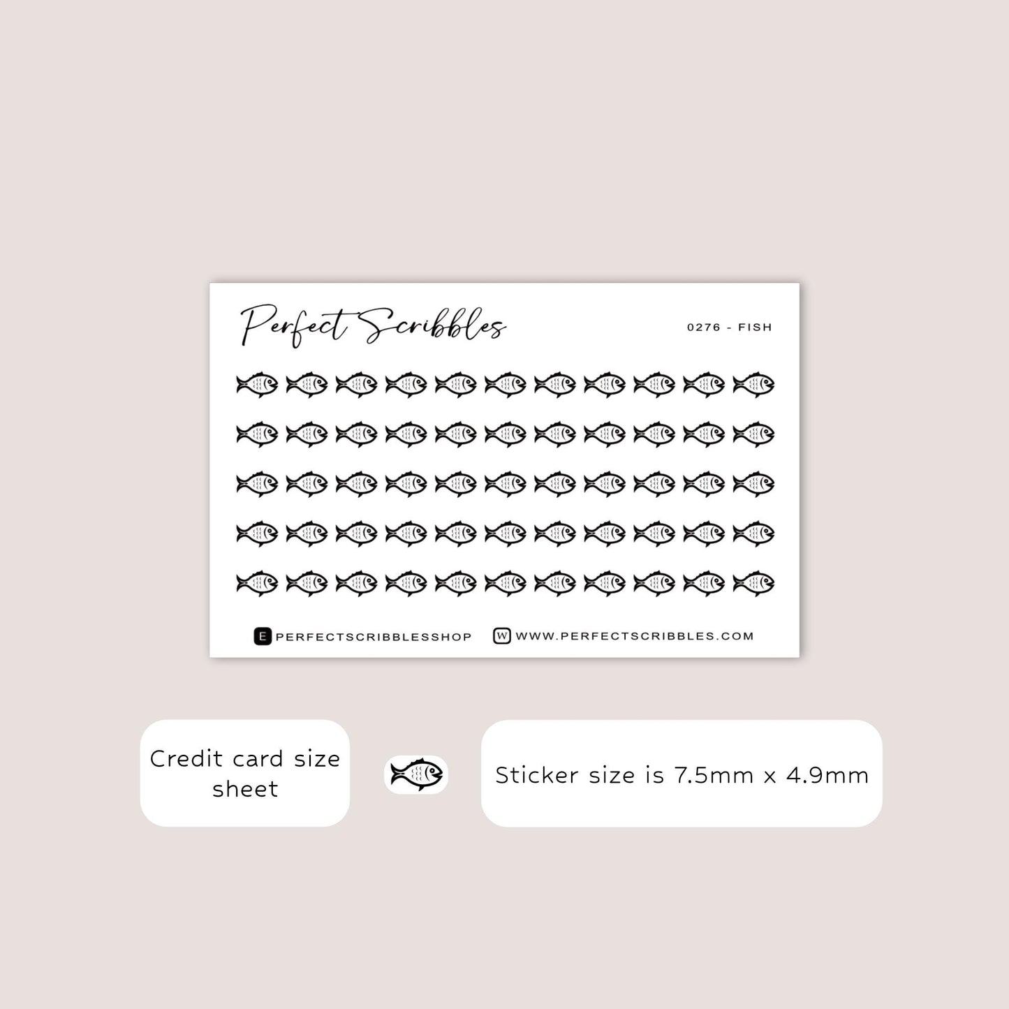 FISH tiny icon stickers | Minimal | Credit card size sheet | Transparent matte | Washi