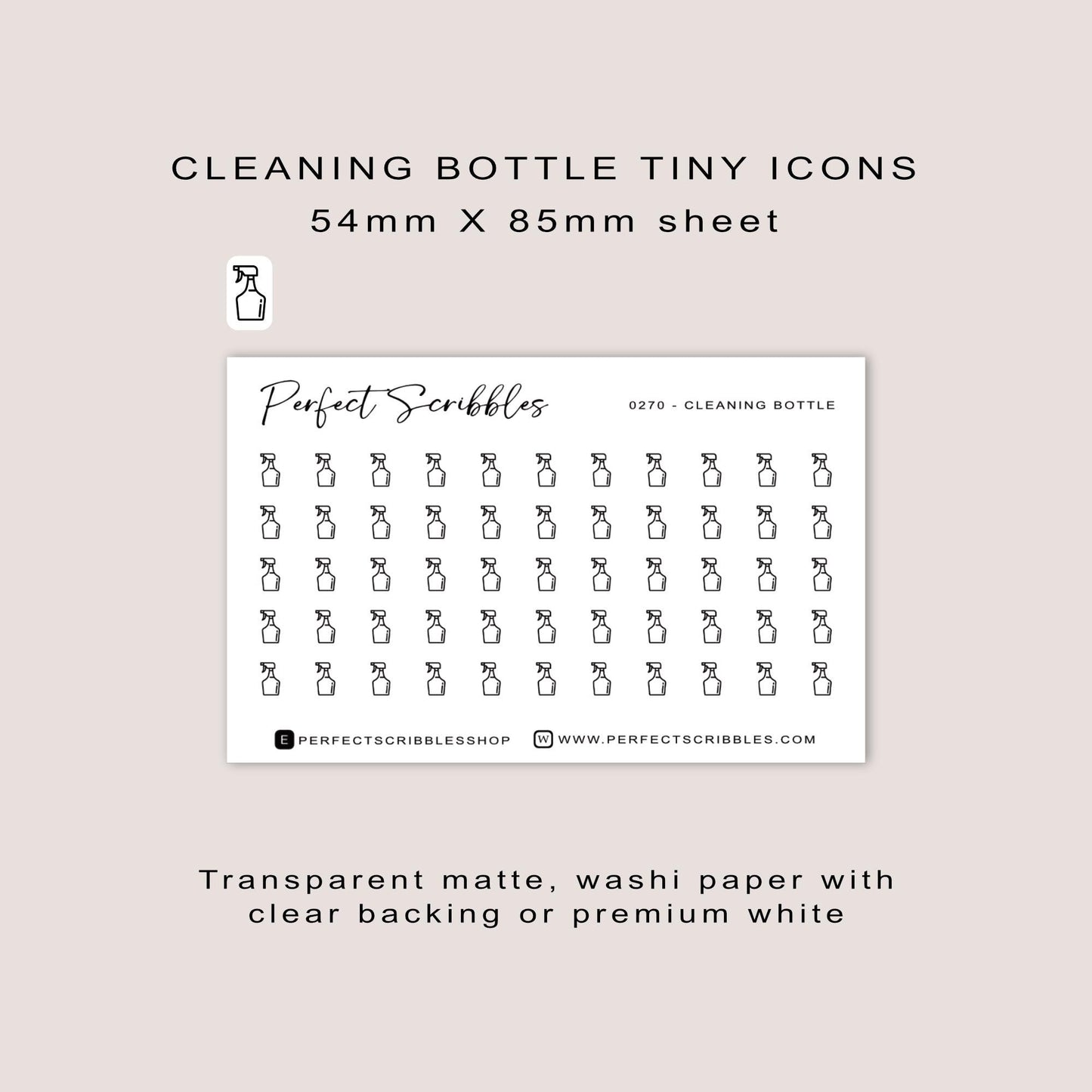 CLEANING BOTTLE tiny icon planner stickers | Minimal | Credit card size sheet