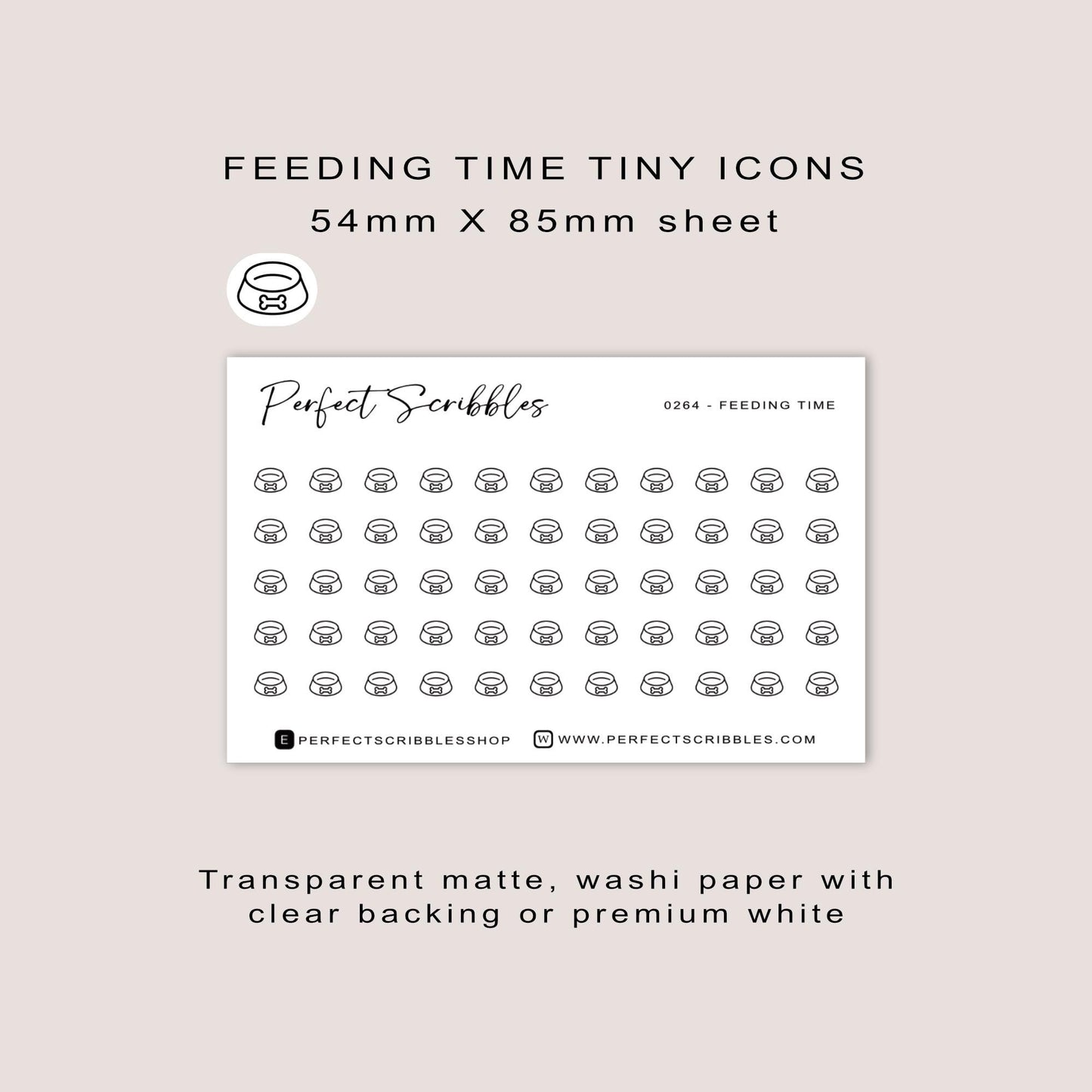 FEEDING TIME tiny icon planner stickers | Minimal | Credit card size sheet | Transparent matte | Washi