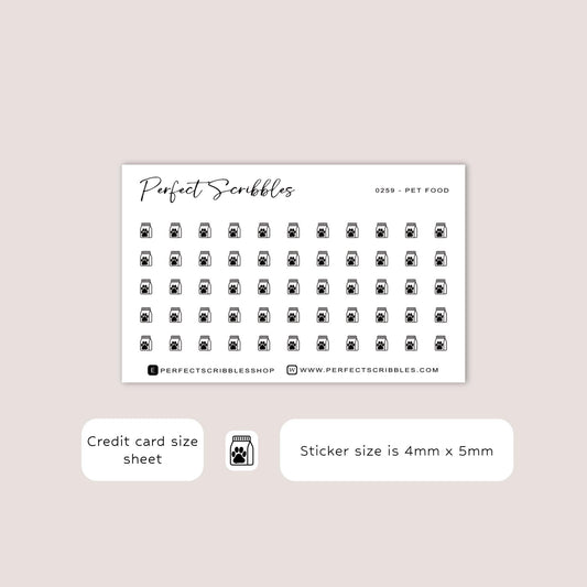 PET FOOD tiny icon planner stickers | Minimal | Credit card size sheet