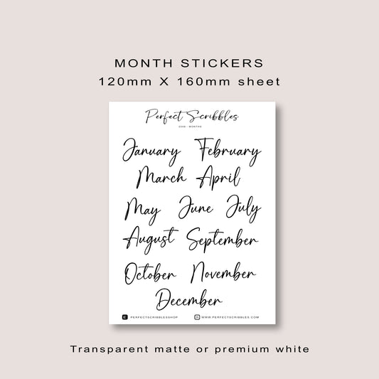 Month stickers, cursive font