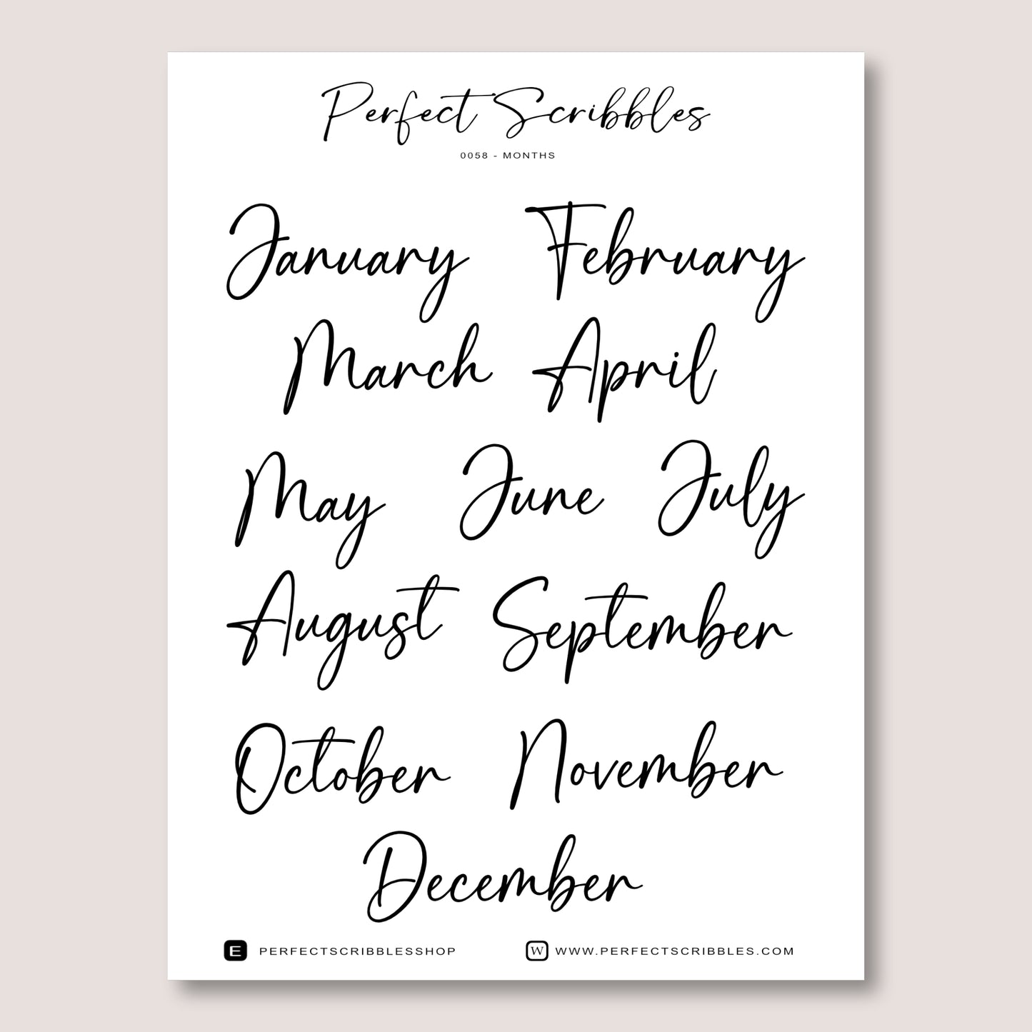 Month stickers, cursive font