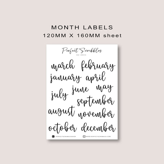 MONTH stickers For Journaling | Transparent Washi or Premium White | Minimal