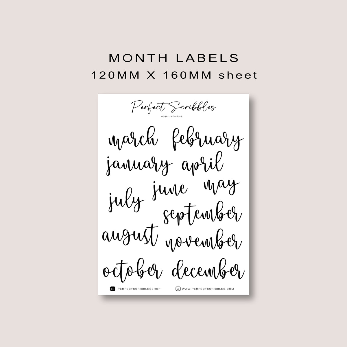 Month stickers | Transparent matte stickers | Cursive design