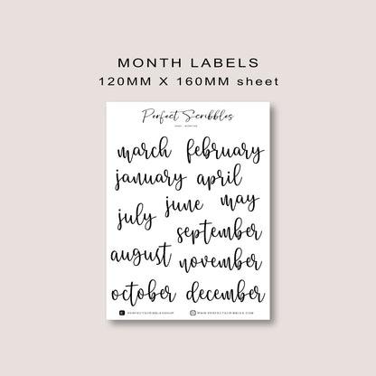 Month stickers | Transparent matte stickers | Cursive design