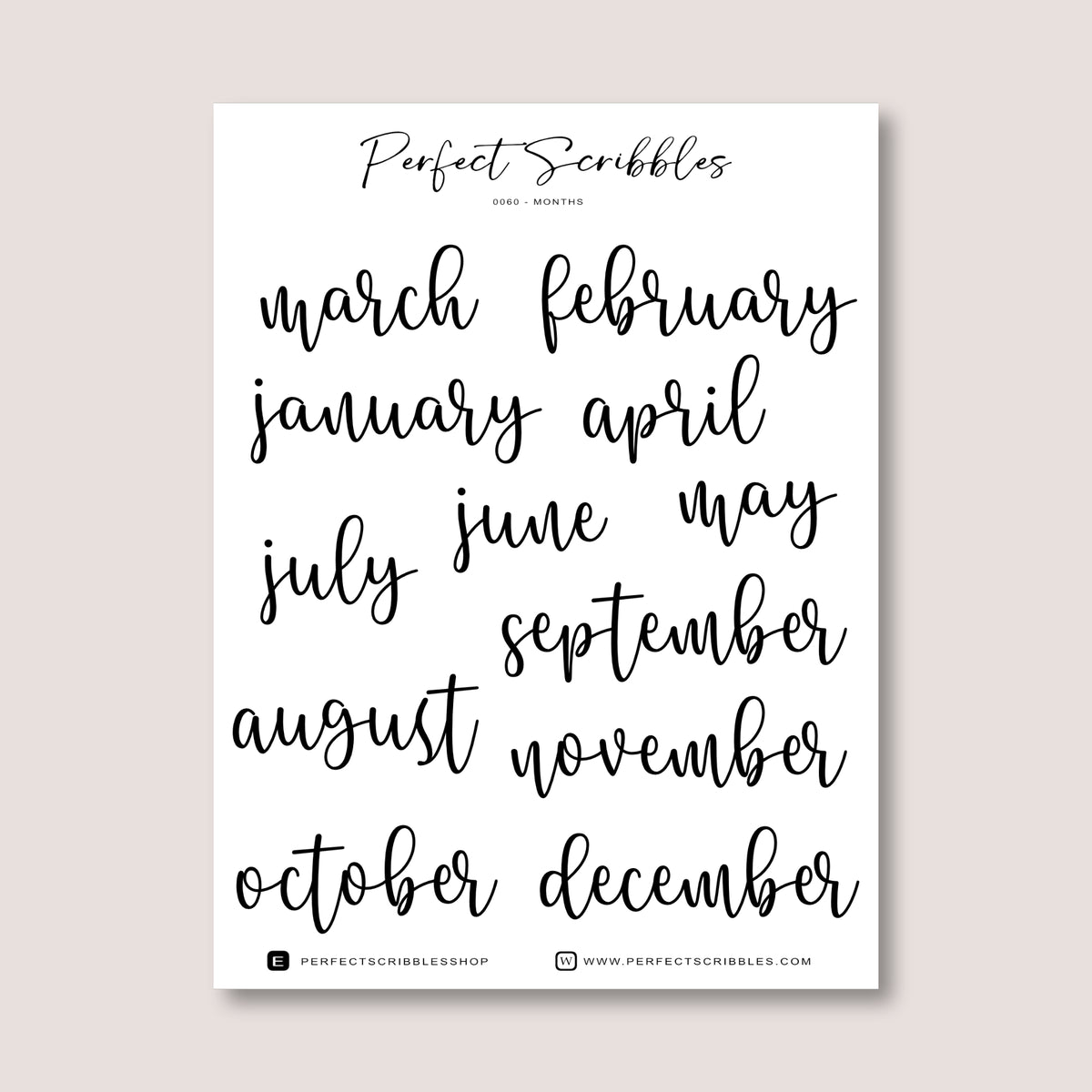 Month stickers | Transparent matte stickers | Cursive design