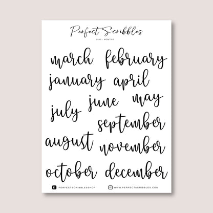 Month stickers | Transparent matte stickers | Cursive design