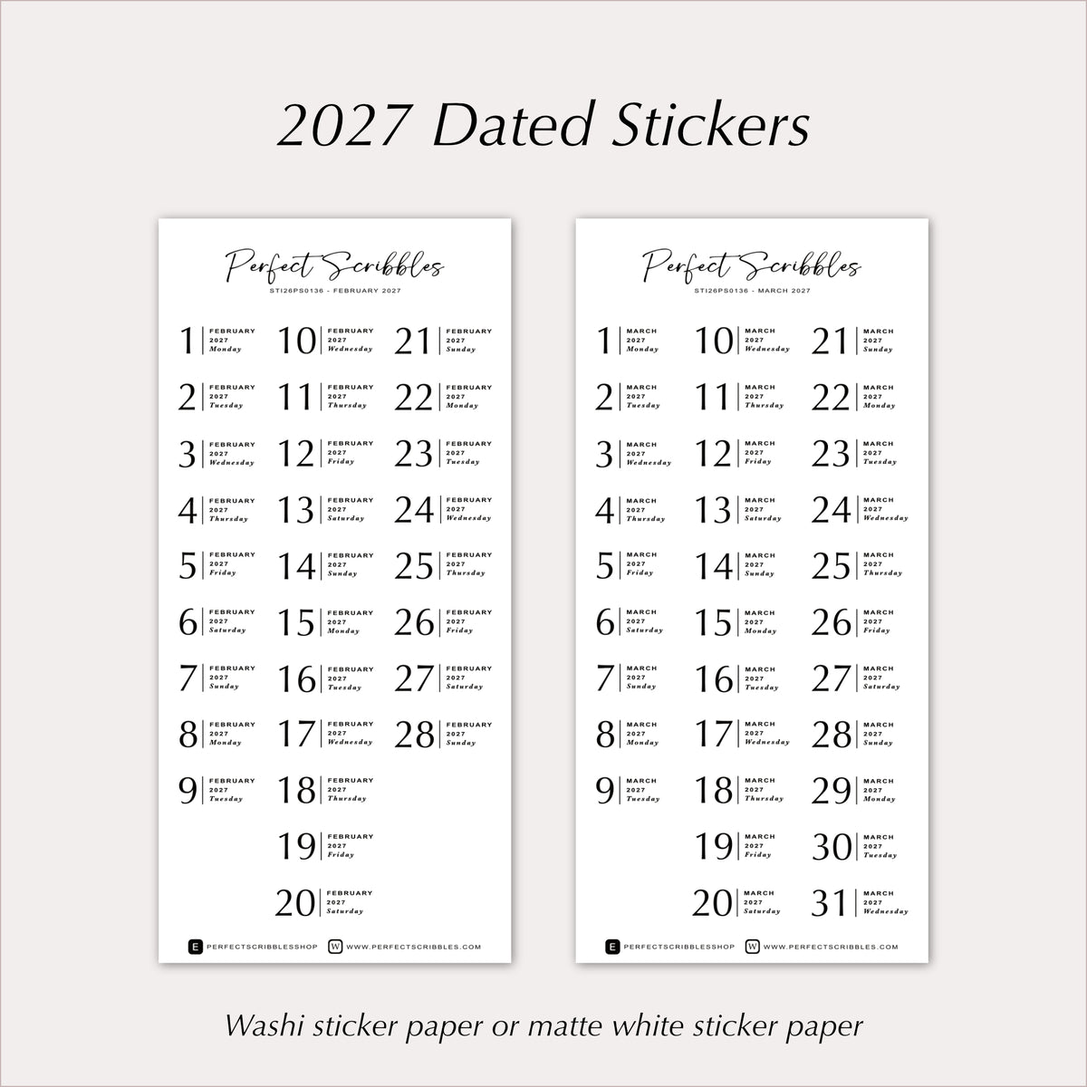 2027 Dated Minimal Planner & Journal Stickers