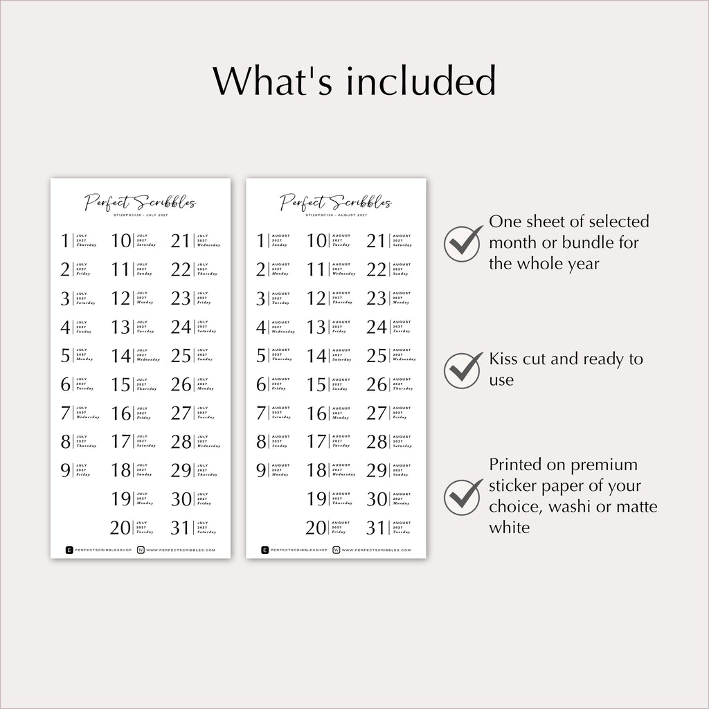 2027 Dated Minimal Planner & Journal Stickers