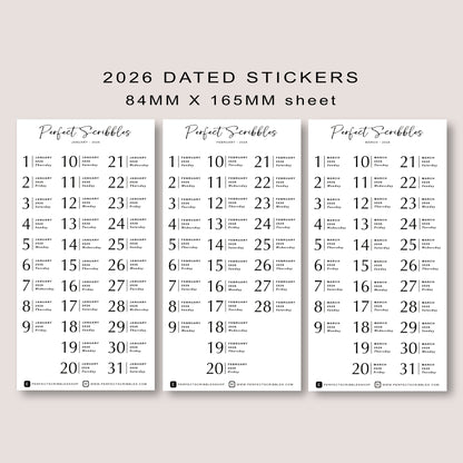 Minimal 2026 Dated Planner Stickers