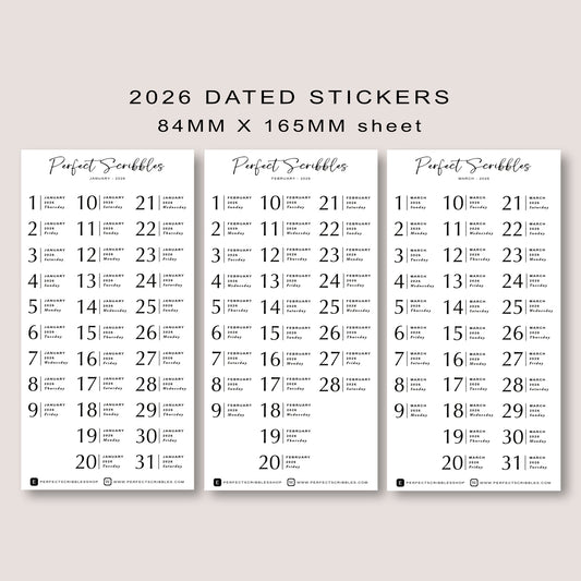 Minimal 2026 Dated Planner Stickers