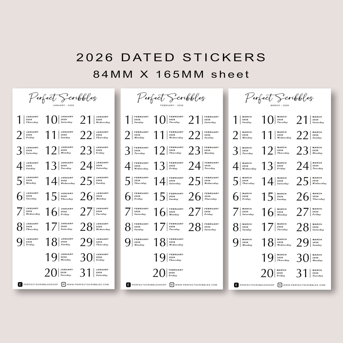 Minimal 2026 Dated Planner Stickers