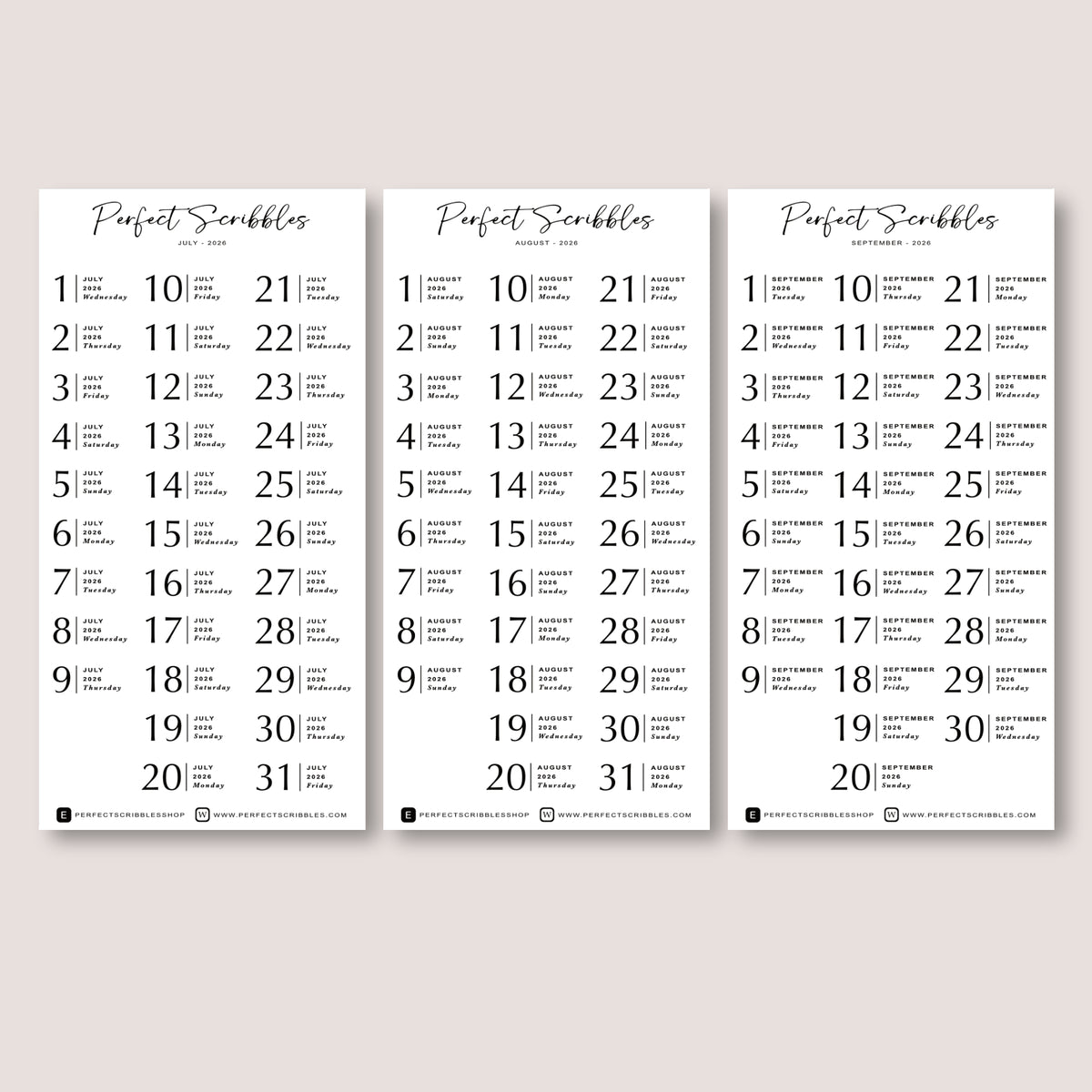 Minimal 2026 Dated Planner Stickers