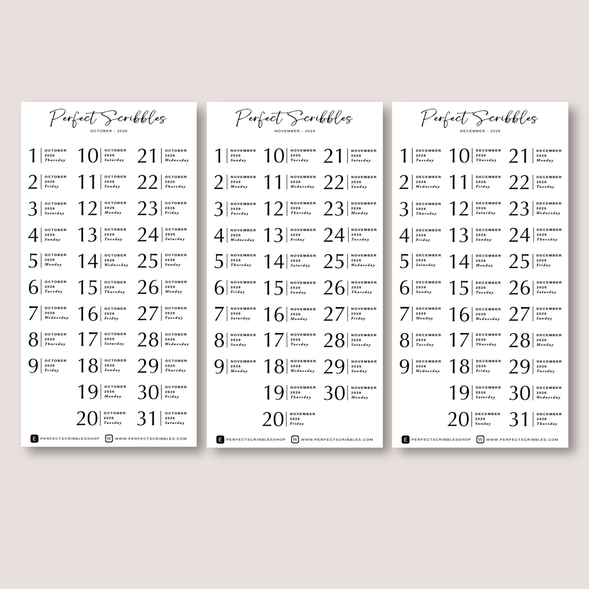 Minimal 2026 Dated Planner Stickers