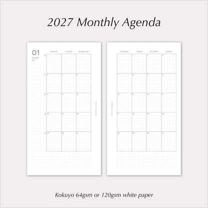 2027 Monthly Agenda Planner Inserts | Minimal | Dated Ring Planner Refill