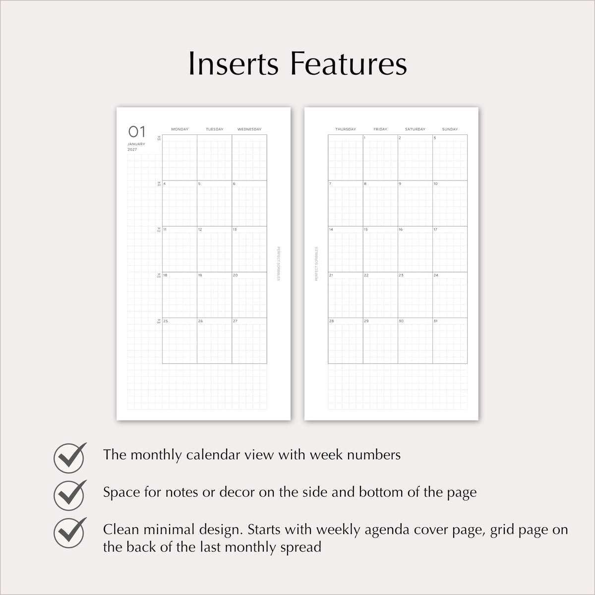 2027 Monthly Agenda Planner Inserts | Minimal | Dated Ring Planner Refill
