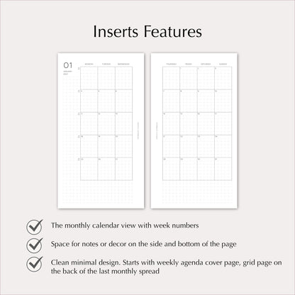 2027 Monthly Agenda Planner Inserts | Minimal | Dated Ring Planner Refill