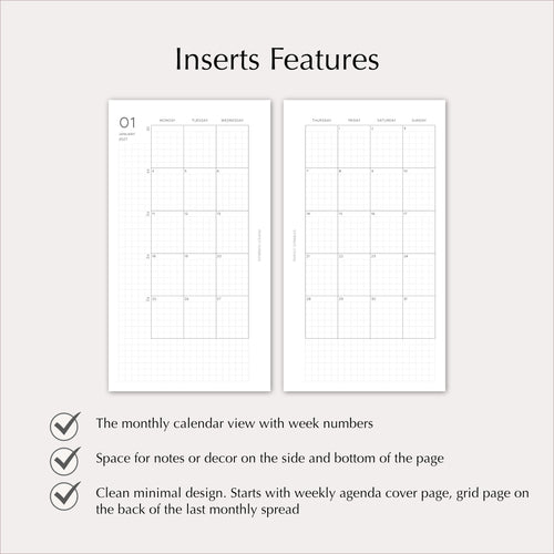2027 Monthly Agenda Planner Inserts | Minimal | Dated Ring Planner Refill