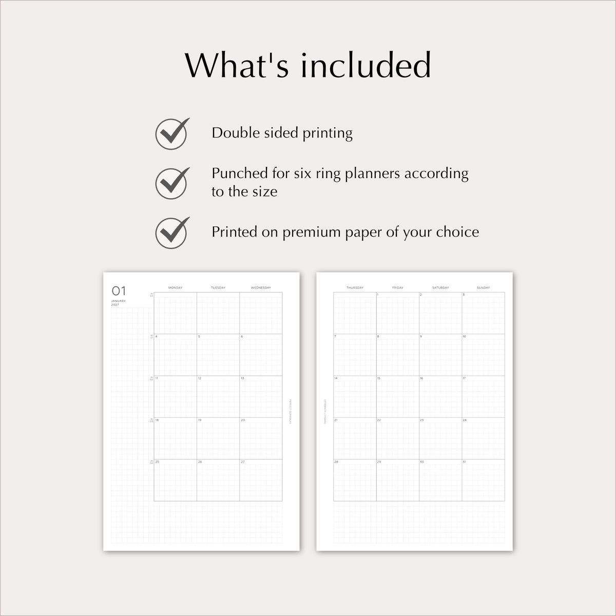 2027 Monthly Agenda Planner Inserts | Minimal | Dated Ring Planner Refill
