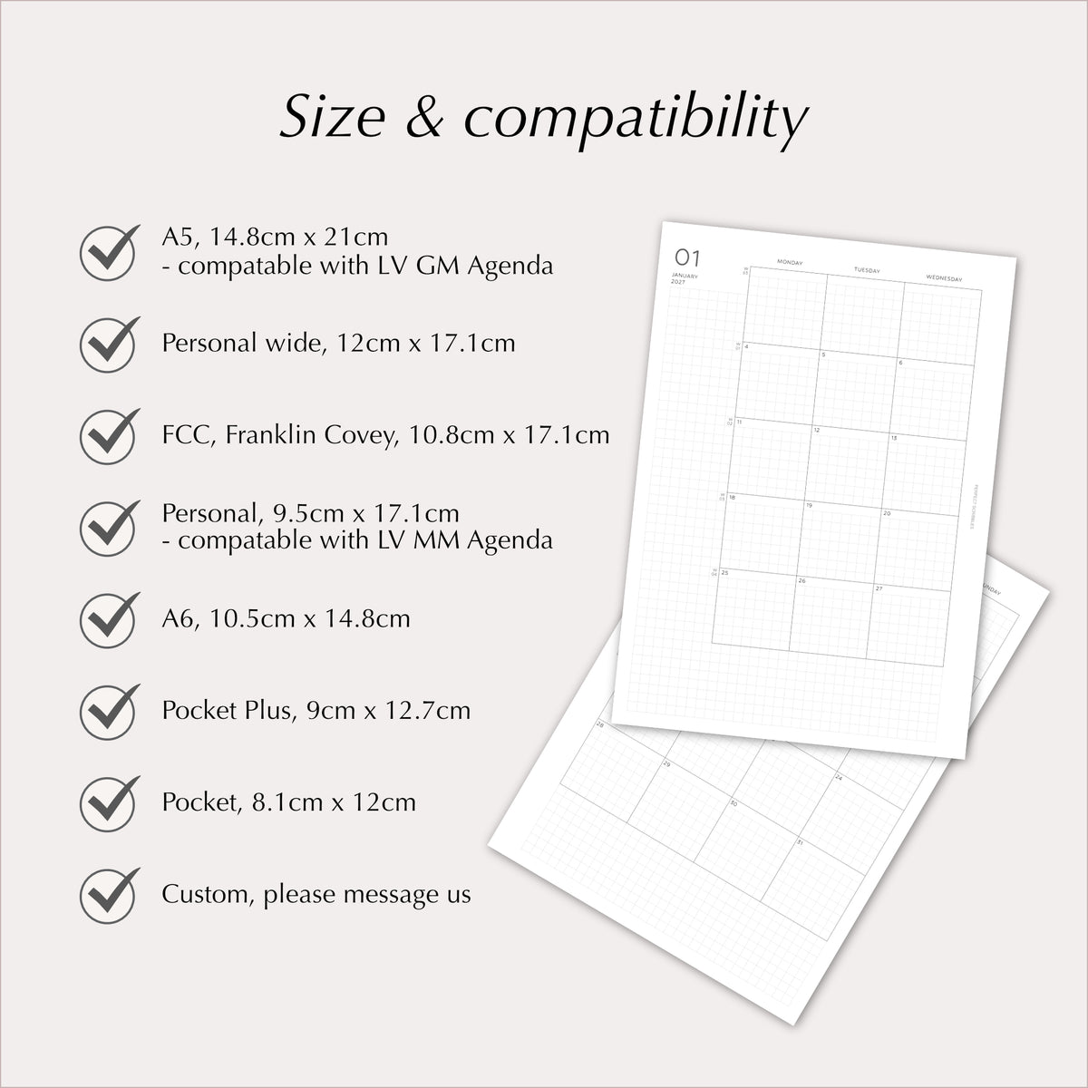 2027 Monthly Agenda Planner Inserts | Minimal | Dated Ring Planner Refill