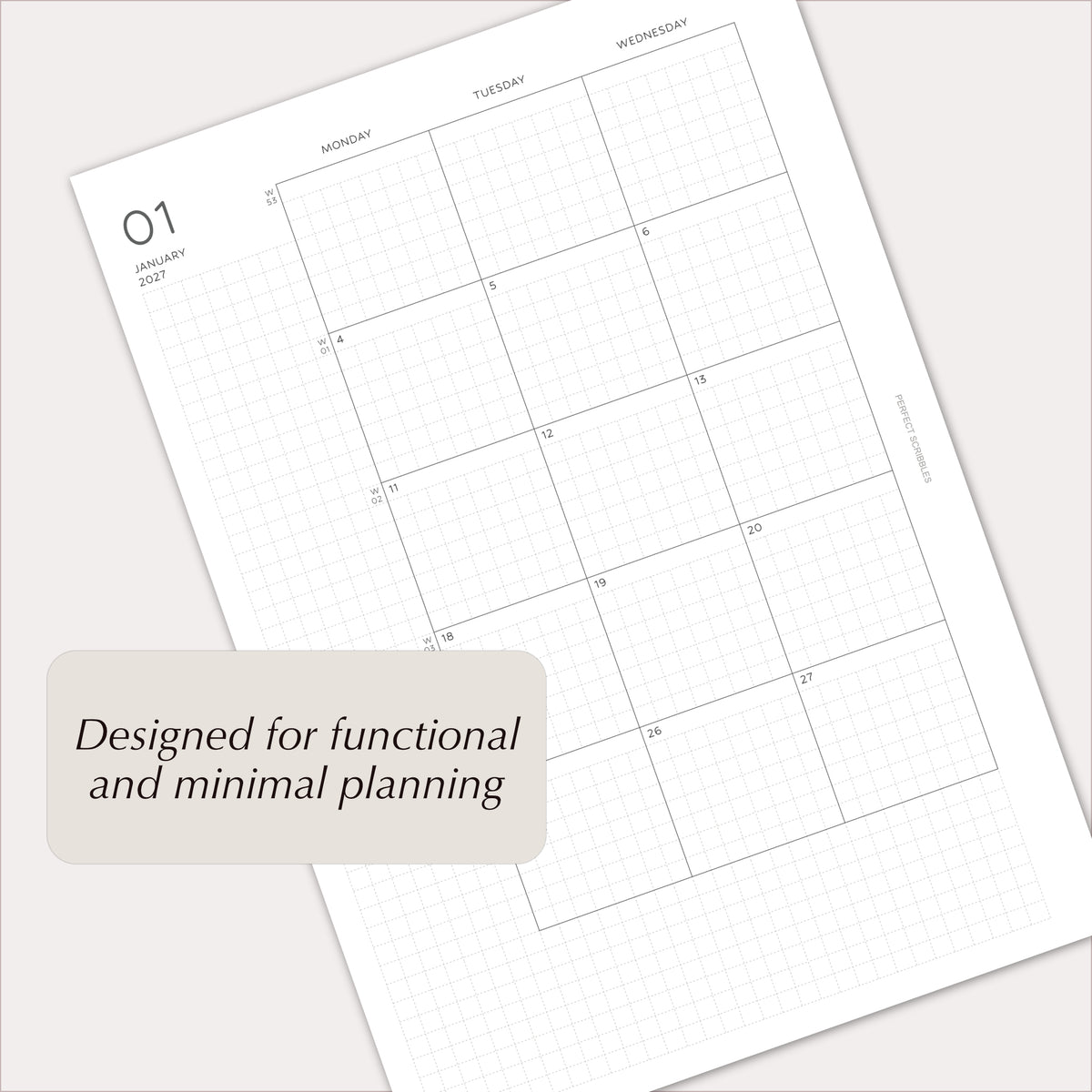 2027 Monthly Agenda Planner Inserts | Minimal | Dated Ring Planner Refill