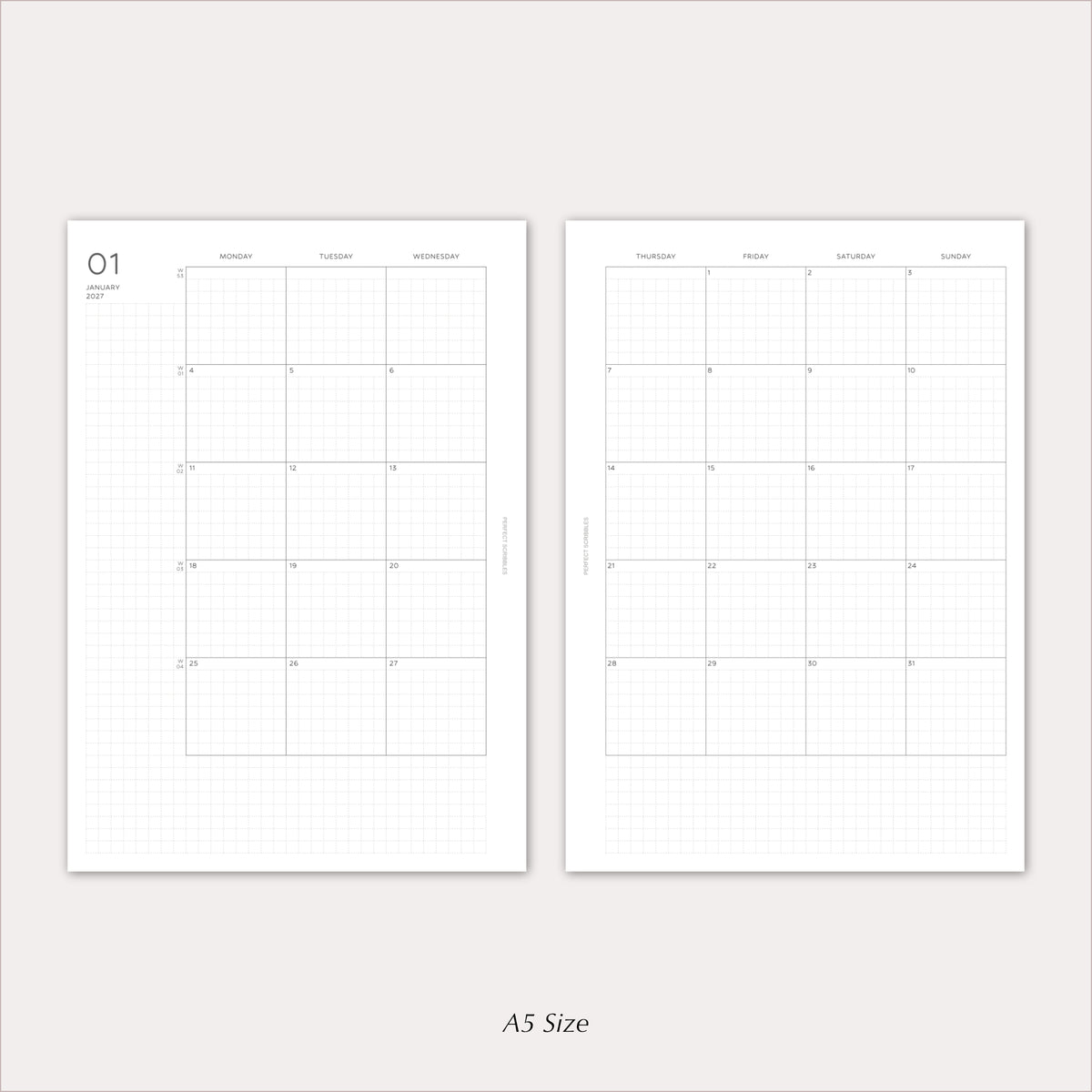 2027 Monthly Agenda Planner Inserts | Minimal | Dated Ring Planner Refill