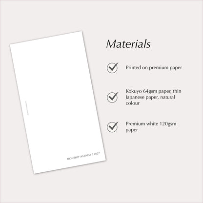 2027 Monthly Agenda Planner Inserts | Minimal | Dated Ring Planner Refill