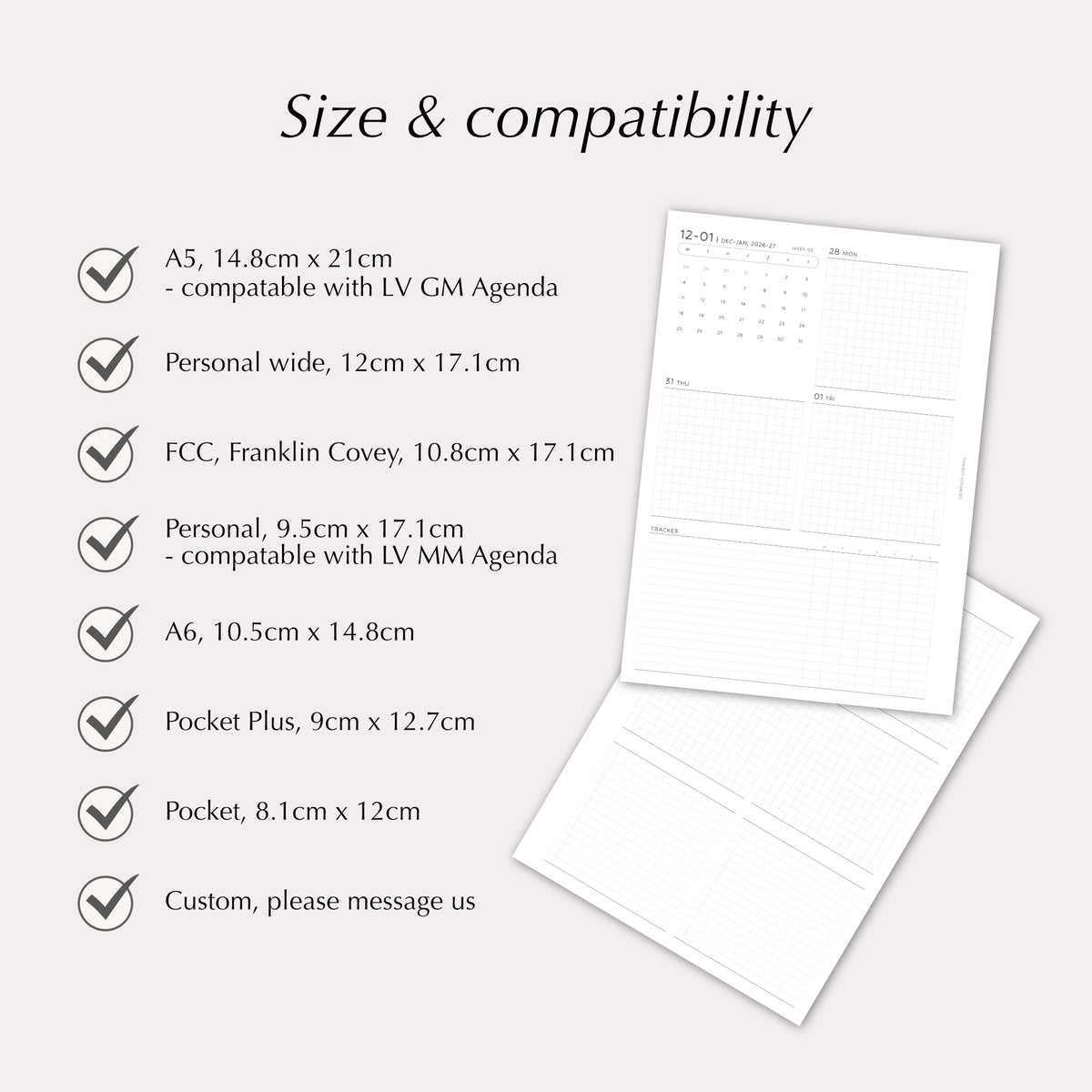 2027 Weekly Agenda Planner Inserts | Tracker | Dated Ring Planner Refill