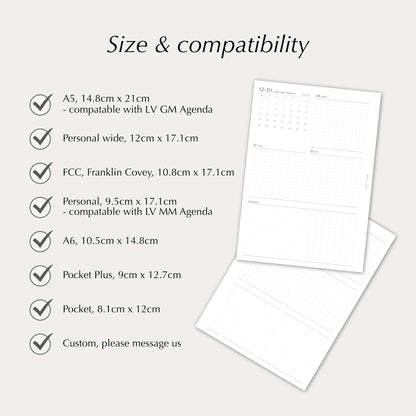 2027 Weekly Agenda Planner Inserts | Tracker | Dated Ring Planner Refill